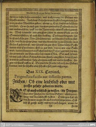 Das XIX. Capittel. Prognostica faciclis aut difficilis partus