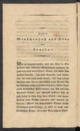 XVI. Ueber Menschenhaß und Reue von Kotzebue