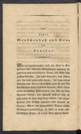 XVI. Ueber Menschenhaß und Reue von Kotzebue