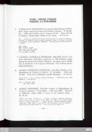 Titre: Presse Turque Publiée A L'Étranger