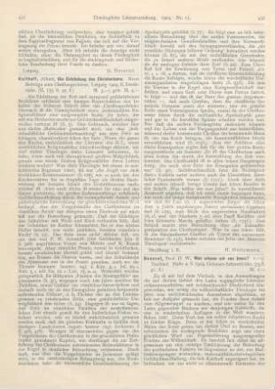 431-432 [Rezension] Kalthoff, Albert, Die Entstehung des Christentums