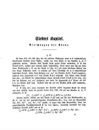 Siebtes Kapitel. Gleichungen der Ebene.