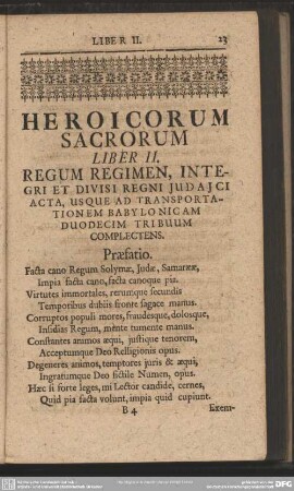 Liber II. Regum Regimen, Integri Et Divisi Regni Judaici Acta, Usque Ad Transportationem Babylonicam Duodecim Tribuum Complectens
