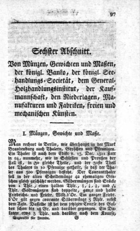 I. Münzen, Gewichte und Maße
