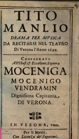 Tito Manlió : drama per Musica