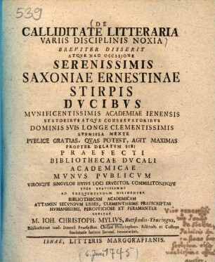 De Calliditate Litteraria Variis Disciplinis Noxia