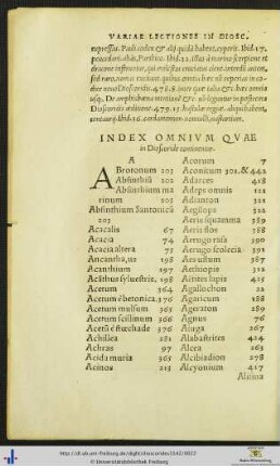 Index Omnium Quae in Dioscoride continentur