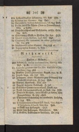 43-59, Mathematik. Folio-Bände. Quart-Bände. Octav-Bände. Duodez-Bände.