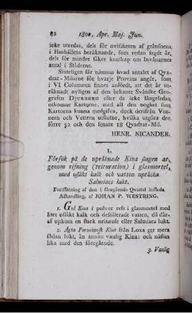 Försök på de upräknade Kina slagen at, genom rifning (trituration) i glasmortel, med osläkt kalk och vatten uptäcka Salmiacs lukt.