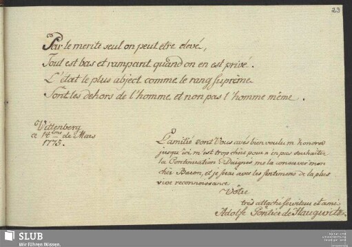Bl. 29r: Adolph Günther von Haugwitz. Wittenberg, 14.03.1775.