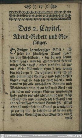 Das 2. Capitel. Abend-Gebett und Gesänger