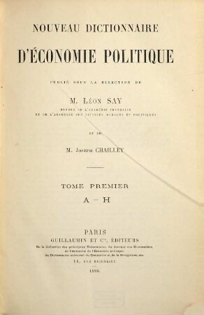 Nouveau dictionnaire d'économie politique, 1