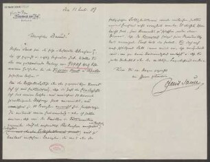 Brief an Ludwig Strecker  und B. Schott's Söhne : 12.07.1907