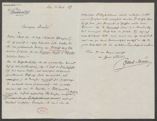 Brief an Ludwig Strecker <senior> und B. Schott's Söhne : 12.07.1907