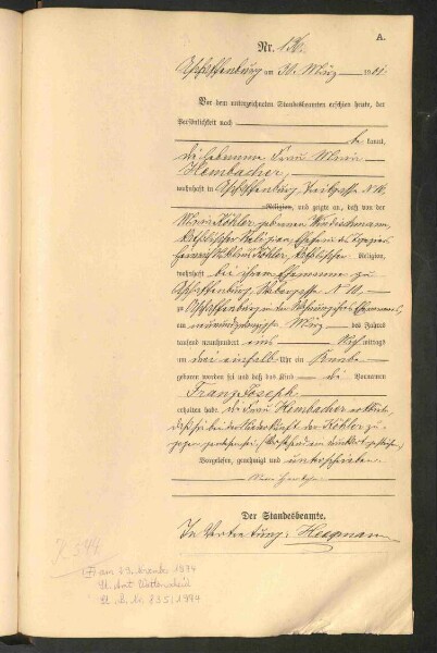 Standesamtsbuch der Stadt Aschaffenburg: Geburten 365/1900 - 184/1901