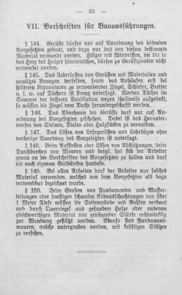 VII. Vorschriften für Bauausführungen (§§ 144 bis 150 einschl.)