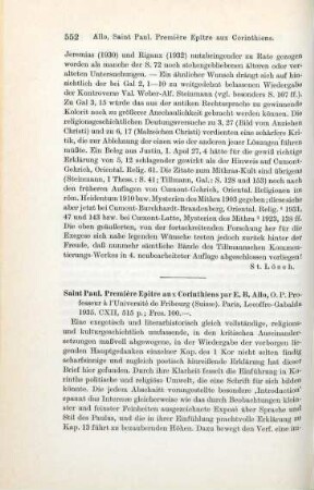 552-553 [Rezension] Allo, E. Bernard, Saint Paul, Première épître aux Corinthiens