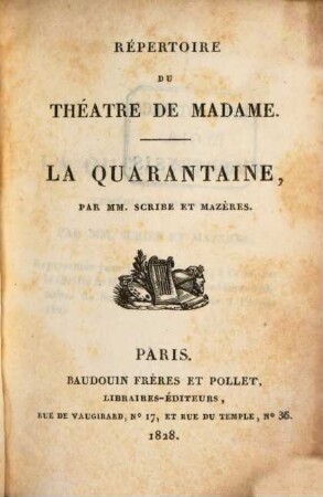 Répertoire du théâtre de Madame. 3. La quarardaine. L'ambassadeur. La Belle-Mère