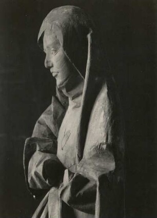 Schwaben bei Waldenburg. Marienfigur (nach der Freilegung 1952). Detail, Holz