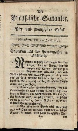 Vier und zwanzigstes Stück. Königsberg, den 17. Junii 1773.