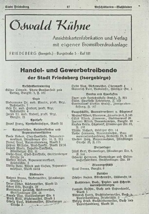 Handel- und Gewerbetreibende der Stadt Friedeberg (Isergebirge)