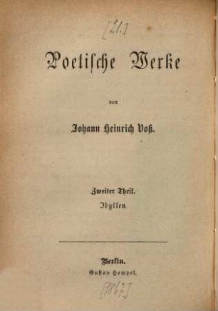 Poetische Werke, 2. Idyllen