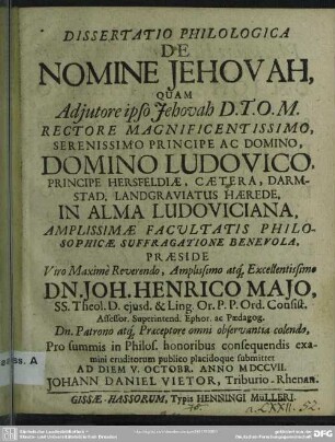 Dissertatio Philologica De Nomine Jehovah