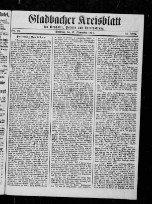 Gladbacher Kreisblatt für Geschäfte, Politik und Unterhaltung. 1853-1862
