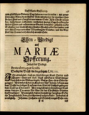 Ehrn-Predigt auf Mariae Opfferung.