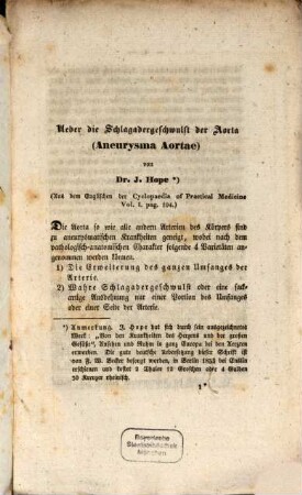 Ueber die Schlagadergeschwulst der Aorta (Aneurisma Aortae)