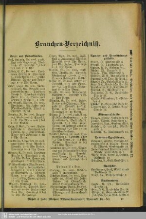 Berufsklassen und Gewerbebetriebe : Branchen-Verzeichniß
