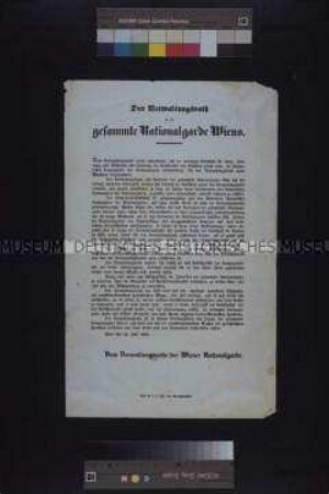 Maueranschlag: Erklärung des Verwaltungsrates der Wiener Nationalgarde; Wien, 12. Juli 1848