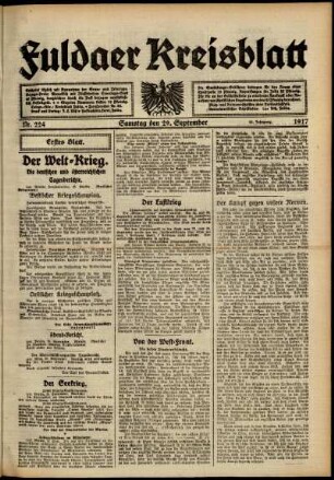 Erste Ausgabe vom Samstag, den 29. September 1917.