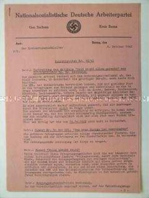 Rundschreiben der NSDAP-Kreisleitung Borna zur Verbreitung eines Artikels von Goebbels