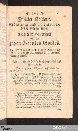 I. Einleitung in das erste Hauptstück des Catechismi.
