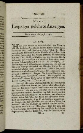 No. 62. Den 5ten August 1791.