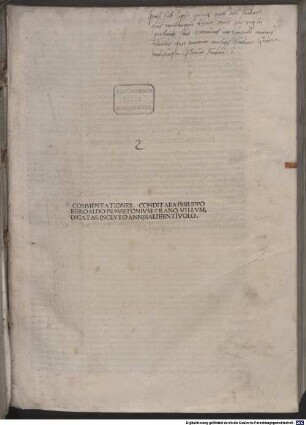De vita Caesarum : mit Widmungsbrief an Hannibal Bentivolus, Kommentar und Vita des Suetonius von Philippus Beroaldus. Mit Elogium de Iulio Caesare von Gaius Plinius Secundus. Mit Gedicht von Johannes Baptista Pius und Bartholomaeus Ugerius