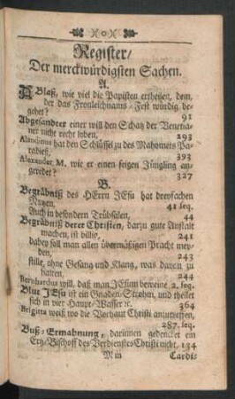 Register, Der merckwürdigsten Sachen.