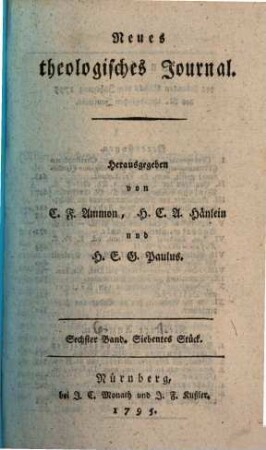Neues theologisches Journal. 6, 6. 1795