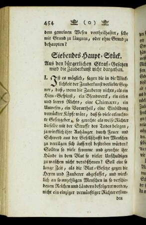 Siebendes Haupt-Stück. Aus der bürgerlichen Straf-Gesetzen wird die Zauberkunst nicht dargethan
