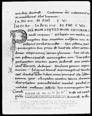 Augustinus, Enarrationes in Psalmos 101-150 — Initiale P (salmus), Folio 73 verso