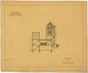 Billing, Hermann; Karlsruhe; Turmberg-Gaststätte, Erweiterung - Querschnitt