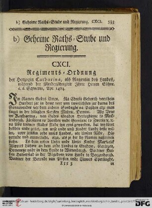 b) Geheime Raths-Stube und Regierung