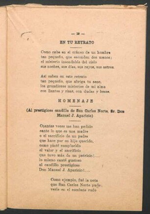 Homenaje : (Al prestigioso caudillo de San Carlos Norte, Sr. Don Manuel J. Aparicio)