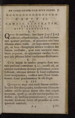 Capvt II. De Cambio Generatim, Variisqve Eivs Generibvs.