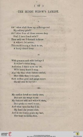 The Hindu Widow’s Lament