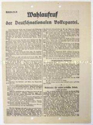 Wahlaufruf der DNVP zur Wahl der Nationalversammlung 1919 (Merkblatt Nr. 10)