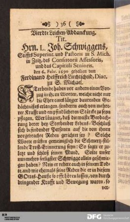 Vierdte Leichen-Abdanckung. Tit. Hrn. L. Joh. Schwiggens...