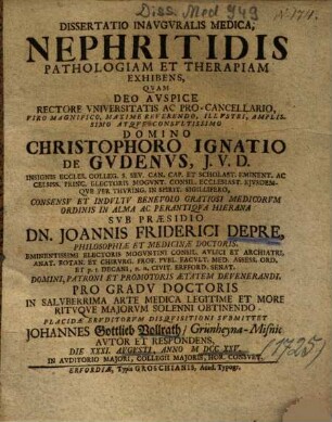 Dissertatio Inavgvralis Medica, Nephritidis Pathologiam Et Therapiam Exhibens