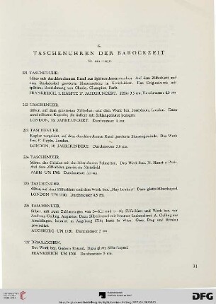 G. Taschenuhren der Barockzeit (Nr. 221-270)